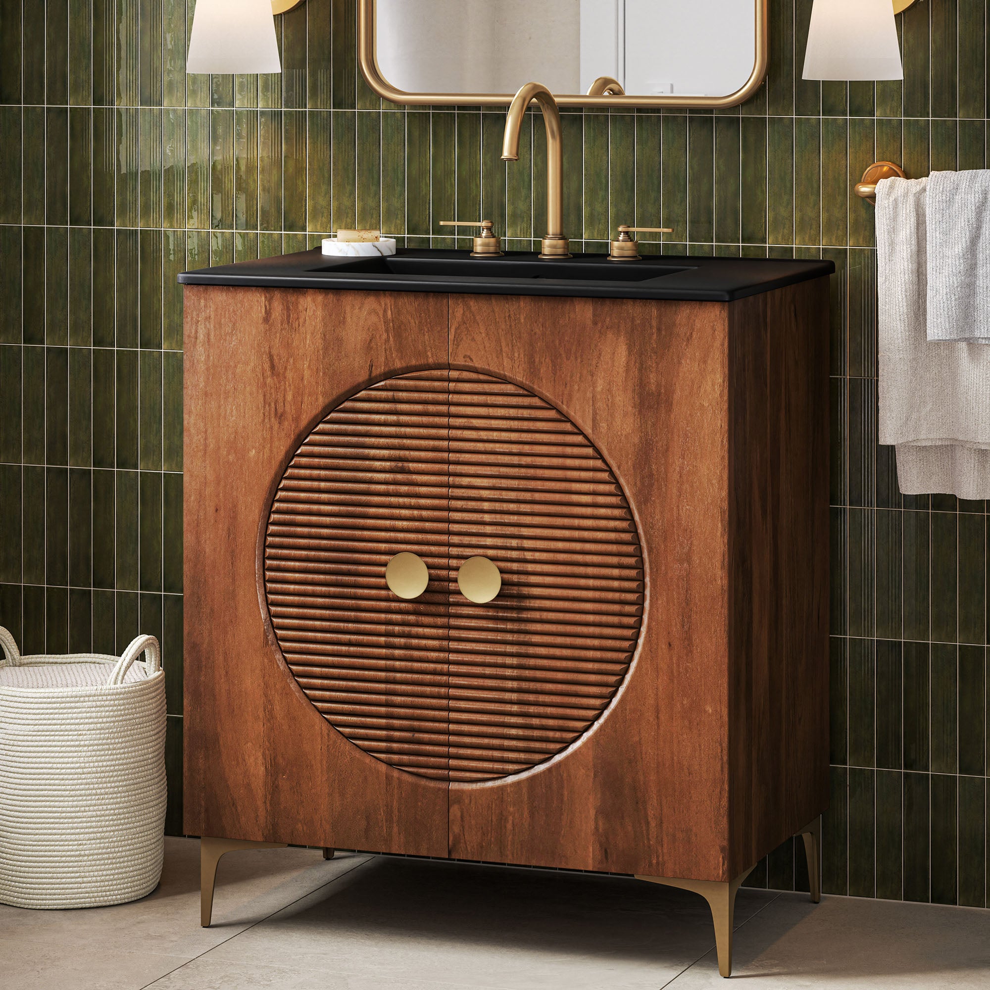 Vernon 30" Fluted Wood Vanity Cabinet With Sink by Furniture for America