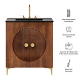 Inara 30" Fluted Wood Vanity Cabinet With Sink in Walnut Black