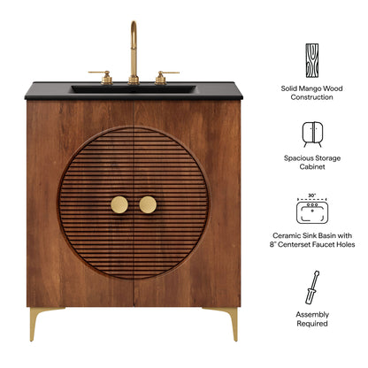 Vernon 30" Fluted Wood Vanity Cabinet With Sink by Furniture for America
