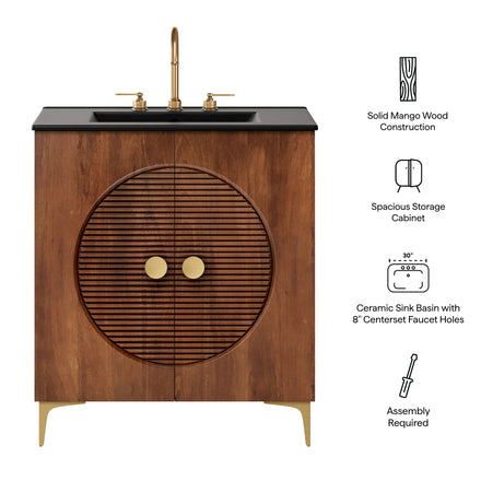 Vernon 30" Fluted Wood Vanity Cabinet With Sink in Walnut Black