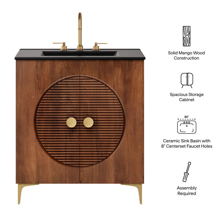 Inara 30" Fluted Wood Vanity Cabinet With Sink in Walnut Black