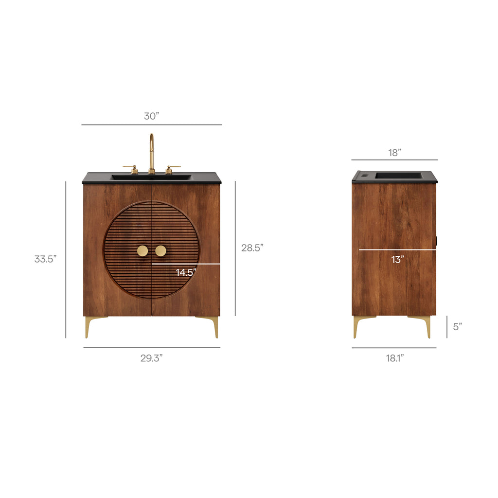 Vernon 30" Fluted Wood Vanity Cabinet With Sink by Furniture for America