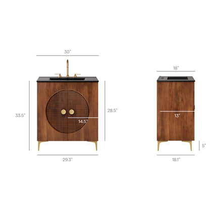 Vernon 30" Fluted Wood Vanity Cabinet With Sink in Walnut Black