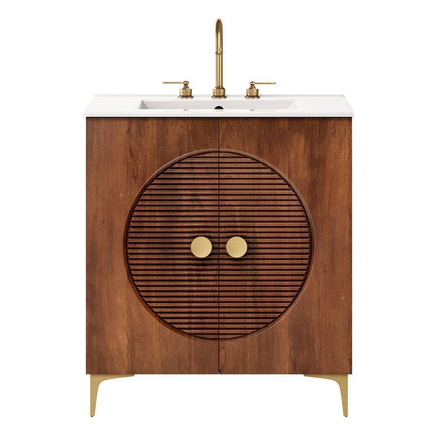 Inara 30" Fluted Wood Vanity Cabinet With Sink in Walnut White