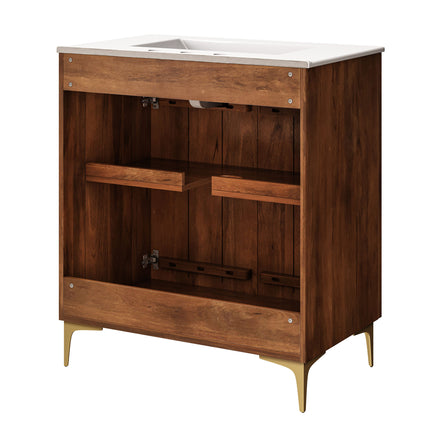 Vernon 30" Fluted Wood Vanity Cabinet With Sink in Walnut White