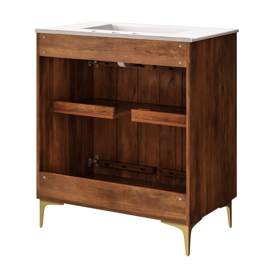 Inara 30" Fluted Wood Vanity Cabinet With Sink in Walnut White