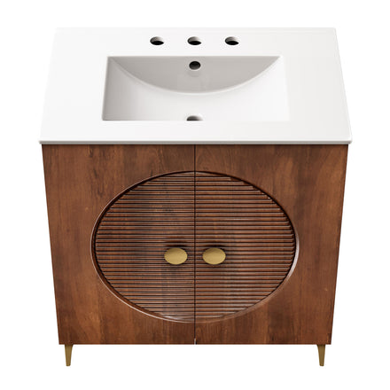 Vernon 30" Fluted Wood Vanity Cabinet With Sink in Walnut White