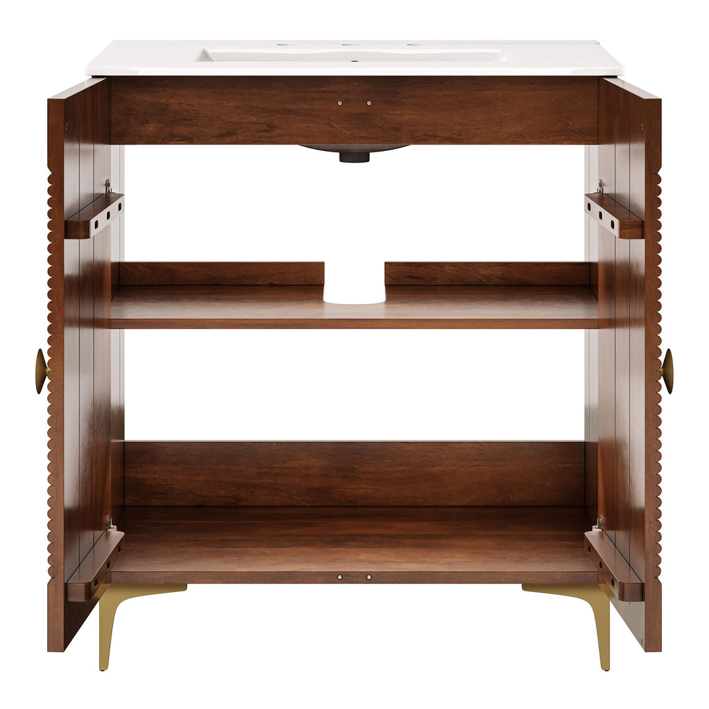 Vernon 30" Fluted Wood Vanity Cabinet With Sink by Furniture for America