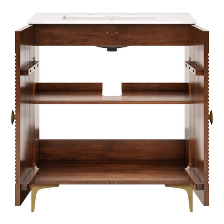 Vernon 30" Fluted Wood Vanity Cabinet With Sink in Walnut White