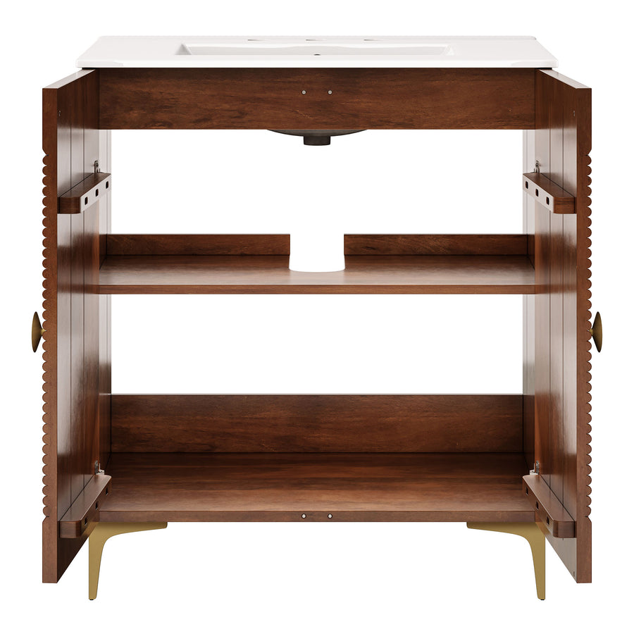 Inara 30" Fluted Wood Vanity Cabinet With Sink in Walnut White