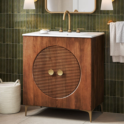 Vernon 30" Fluted Wood Vanity Cabinet With Sink by Furniture for America