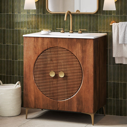 Vernon 30" Fluted Wood Vanity Cabinet With Sink in Walnut White