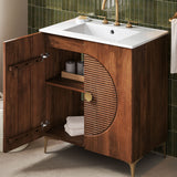Inara 30" Fluted Wood Vanity Cabinet With Sink in Walnut White
