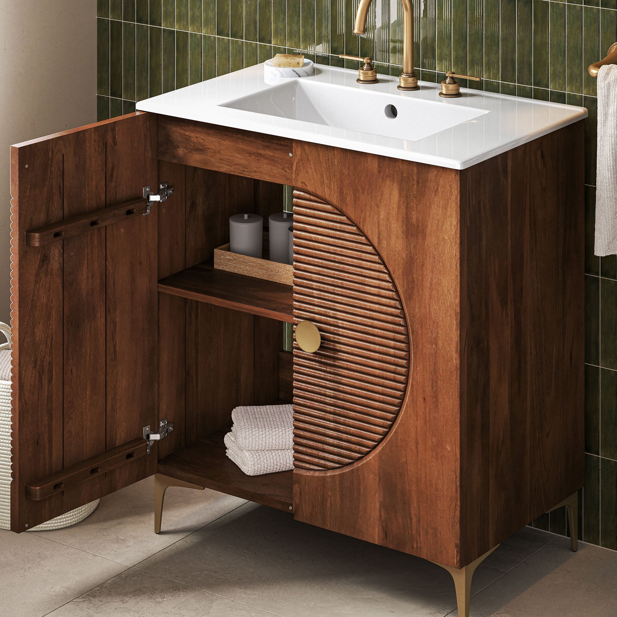 Vernon 30" Fluted Wood Vanity Cabinet With Sink by Furniture for America