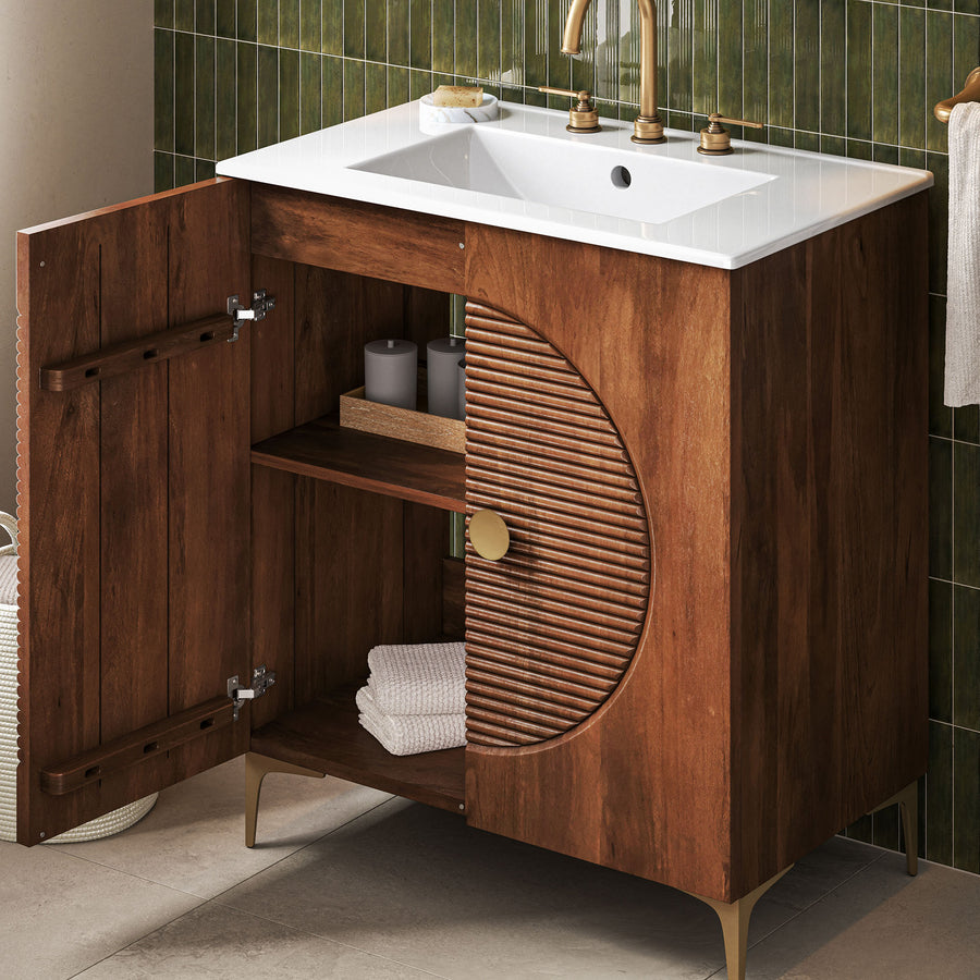 Inara 30" Fluted Wood Vanity Cabinet With Sink in Walnut White
