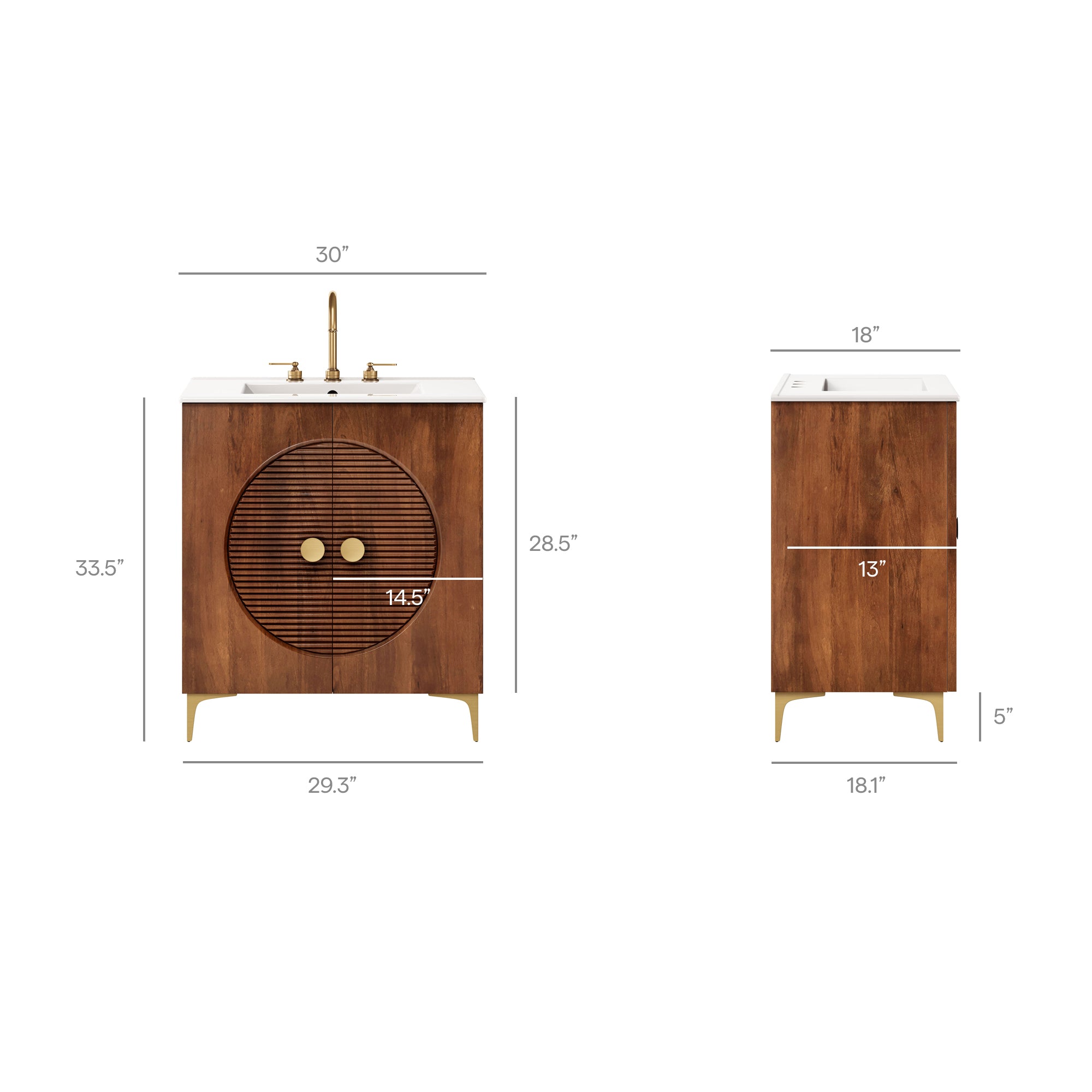 Vernon 30" Fluted Wood Vanity Cabinet With Sink by Furniture for America