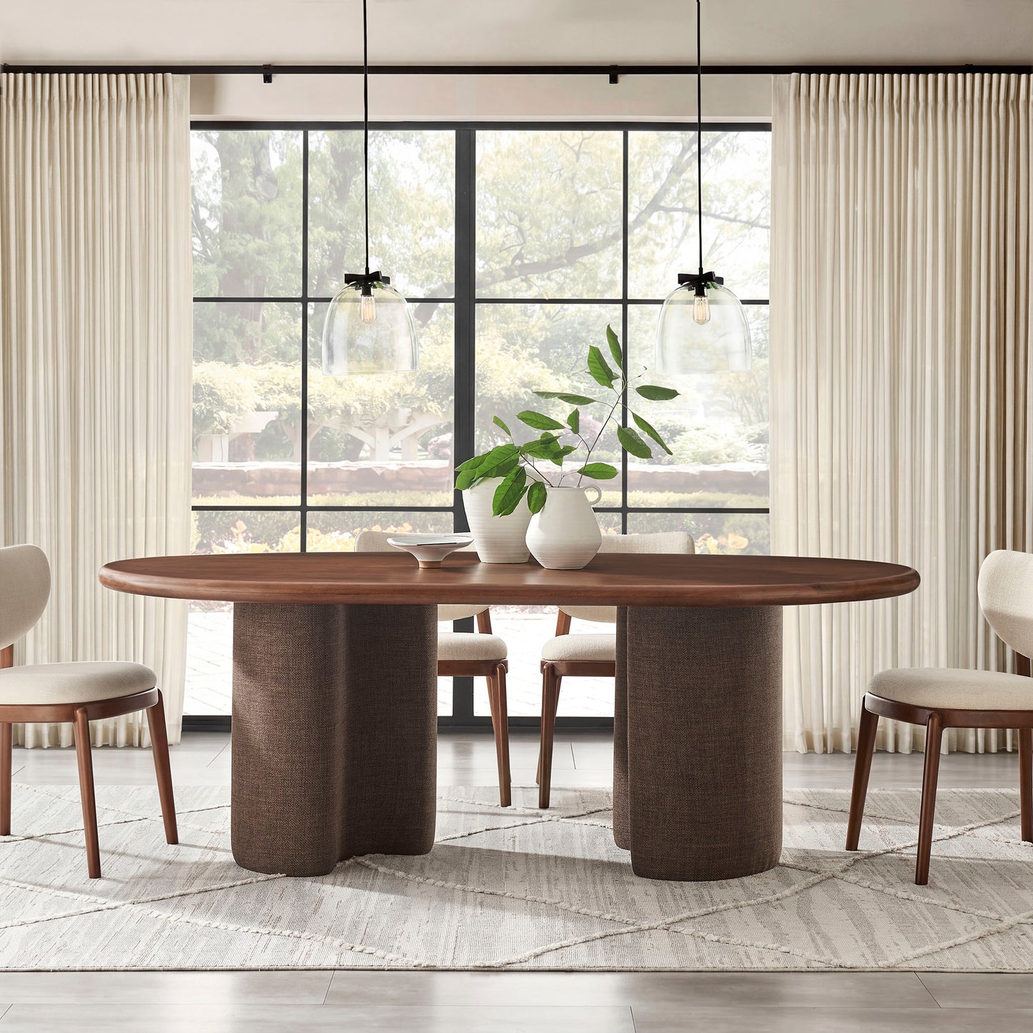 Quenby 84 Inch Mango Wood Oval Dining Table in Walnut