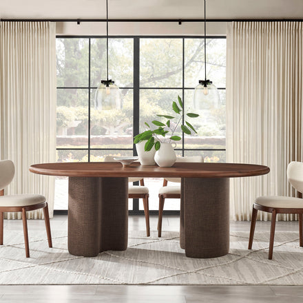 Enric 84 Inch Mango Wood Oval Dining Table in Walnut