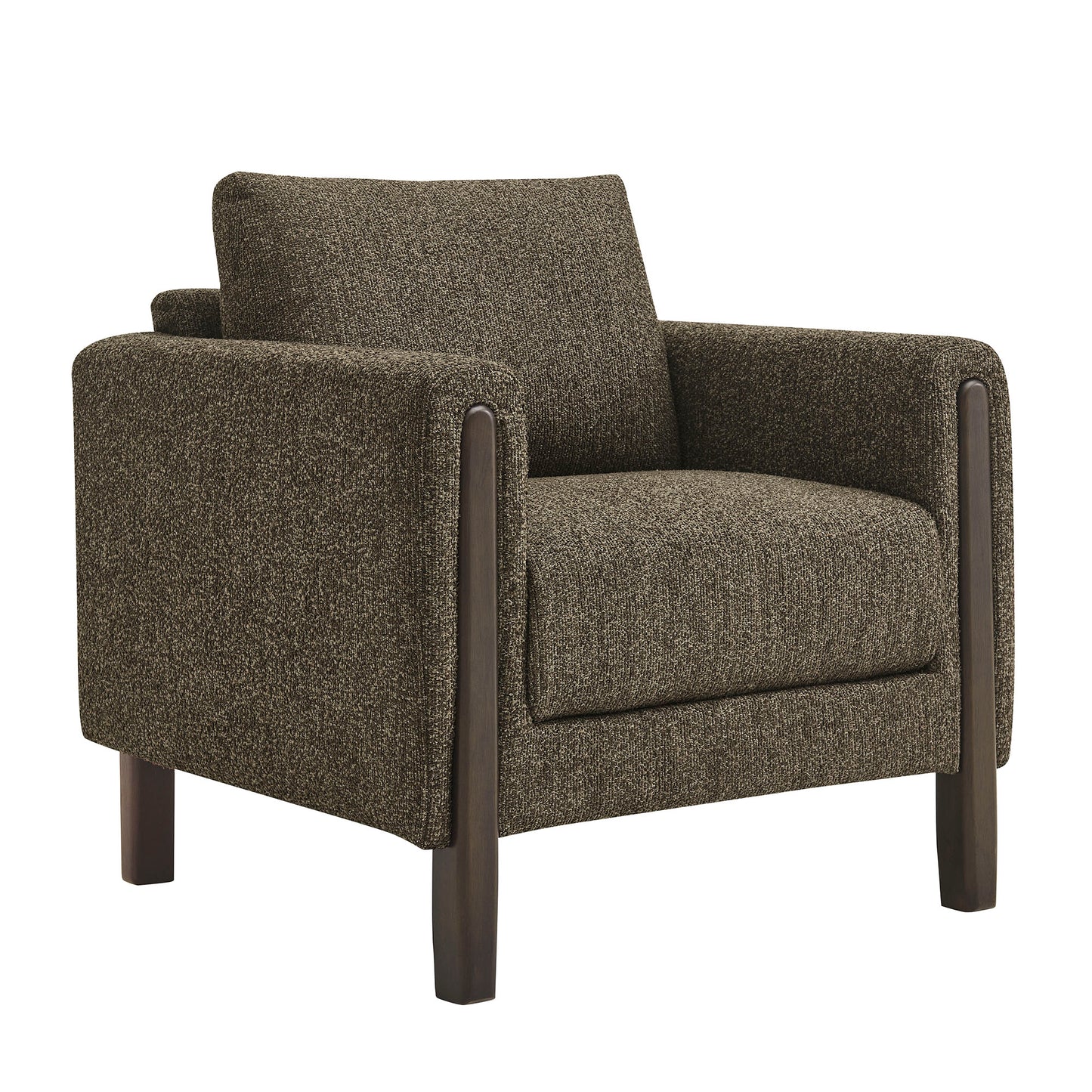 Vetiver Boucle Fabric Accent Armchair in Antique Espresso