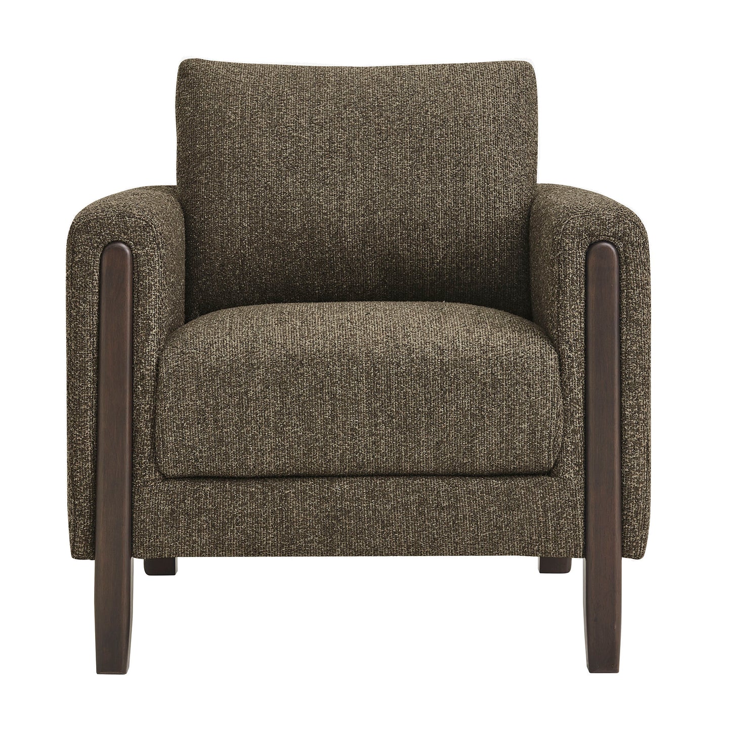 Vetiver Boucle Fabric Accent Armchair in Antique Espresso