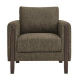 Vetiver Boucle Fabric Accent Armchair in Antique Espresso