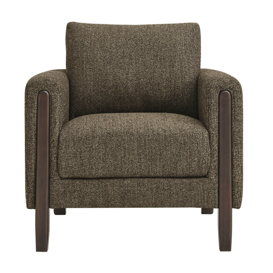 Vetiver Boucle Fabric Accent Armchair in Antique Espresso