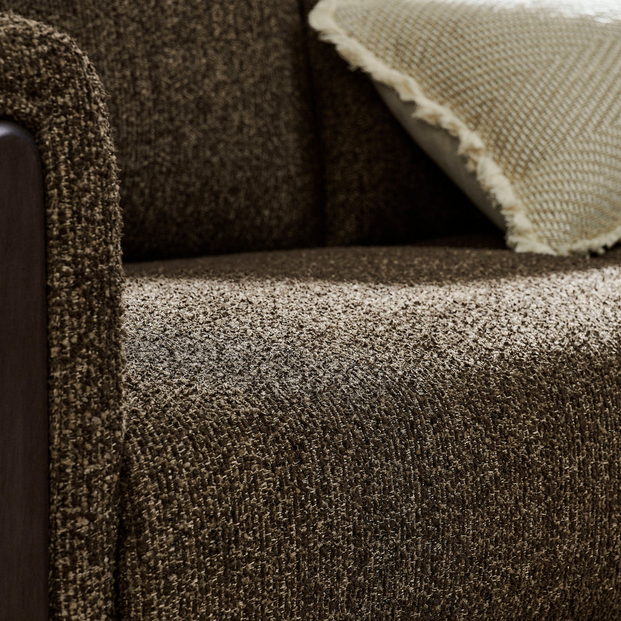 Vetiver Boucle Fabric Accent Armchair in Antique Espresso