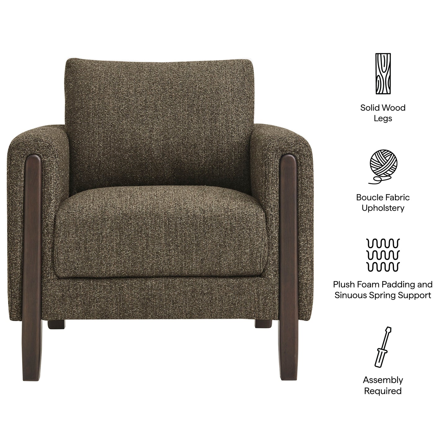 Vetiver Boucle Fabric Accent Armchair in Antique Espresso