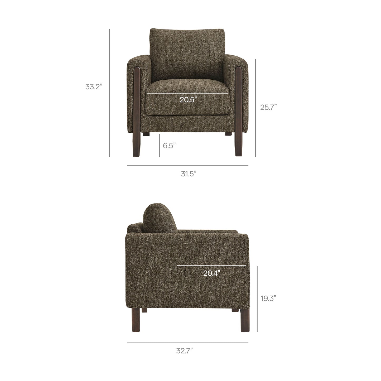 Vetiver Boucle Fabric Accent Armchair in Antique Espresso