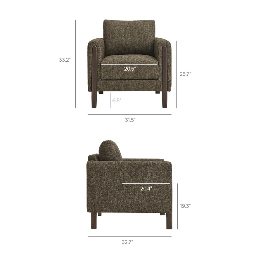 Vetiver Boucle Fabric Accent Armchair in Antique Espresso