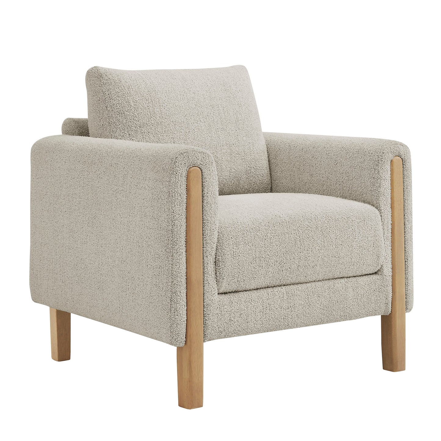 Vetiver Boucle Fabric Accent Armchair in Parchment Beech