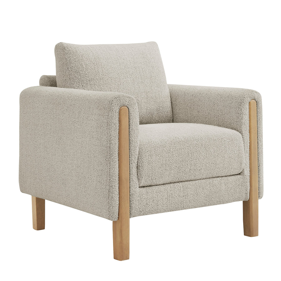 Vetiver Boucle Fabric Accent Armchair in Parchment Beech