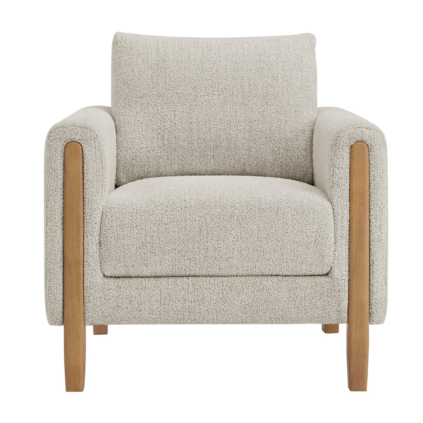 Vetiver Boucle Fabric Accent Armchair in Parchment Beech