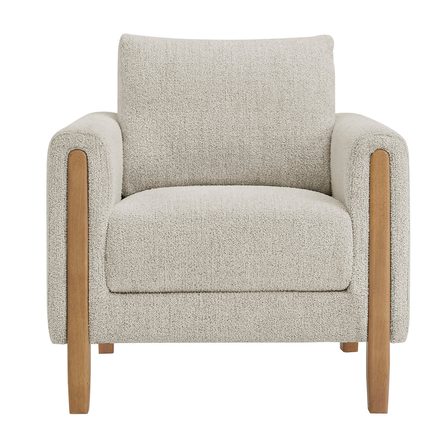 Vetiver Boucle Fabric Accent Armchair in Parchment Beech