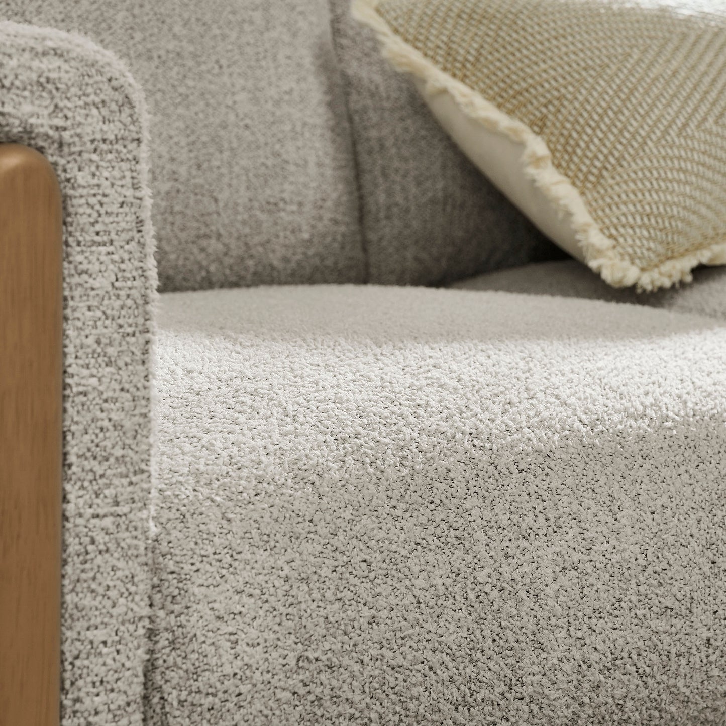 Vetiver Boucle Fabric Accent Armchair in Parchment Beech