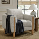 Vetiver Boucle Fabric Accent Armchair in Parchment Beech