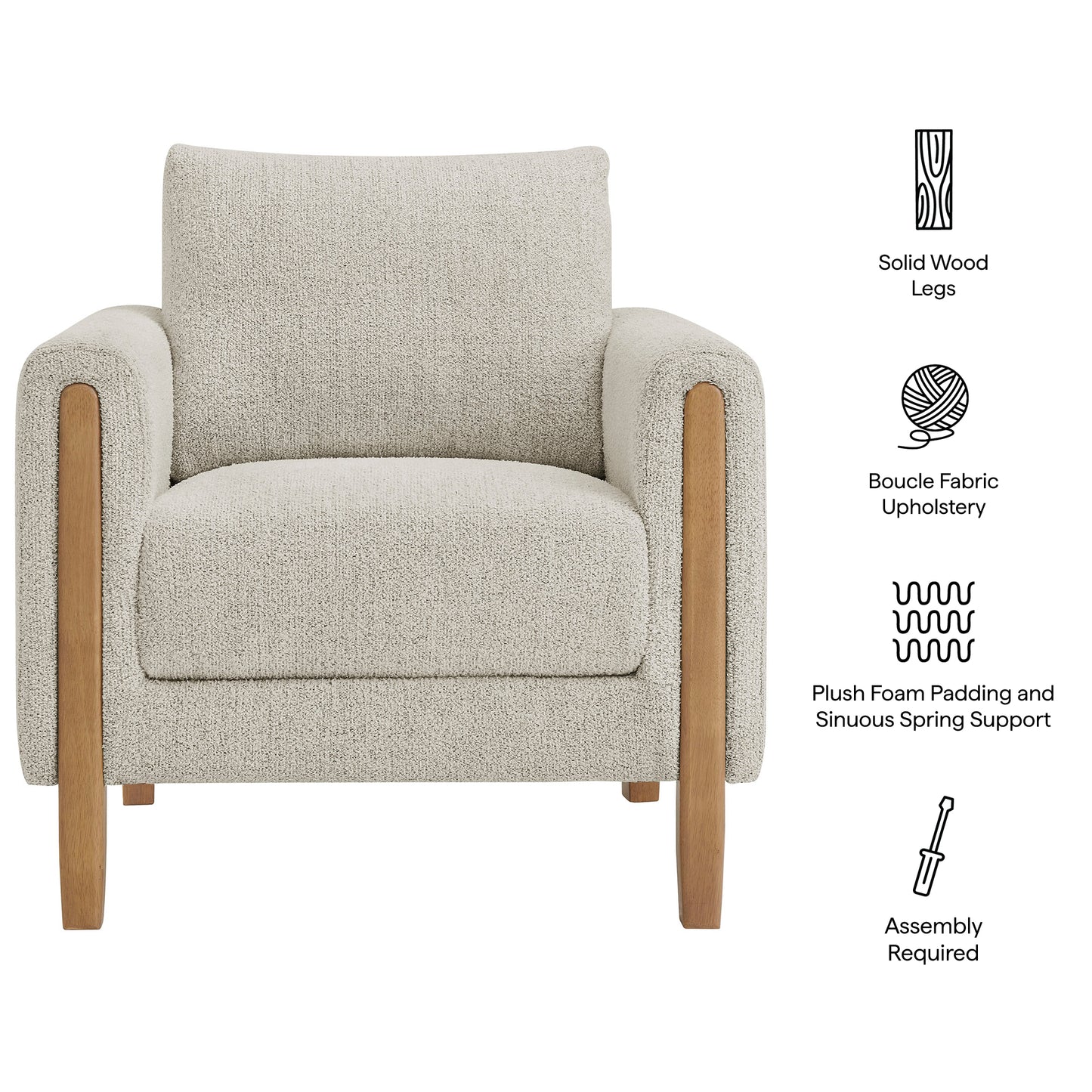 Vetiver Boucle Fabric Accent Armchair in Parchment Beech