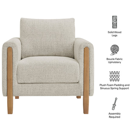 Hawken Boucle Fabric Accent Armchair in Parchment Beech