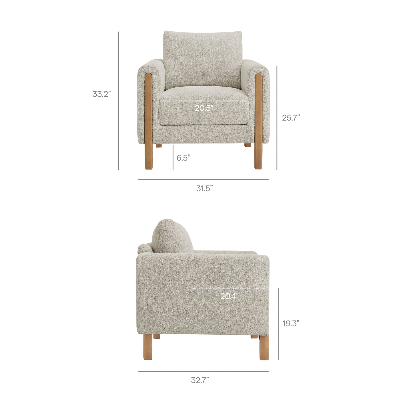 Vetiver Boucle Fabric Accent Armchair in Parchment Beech