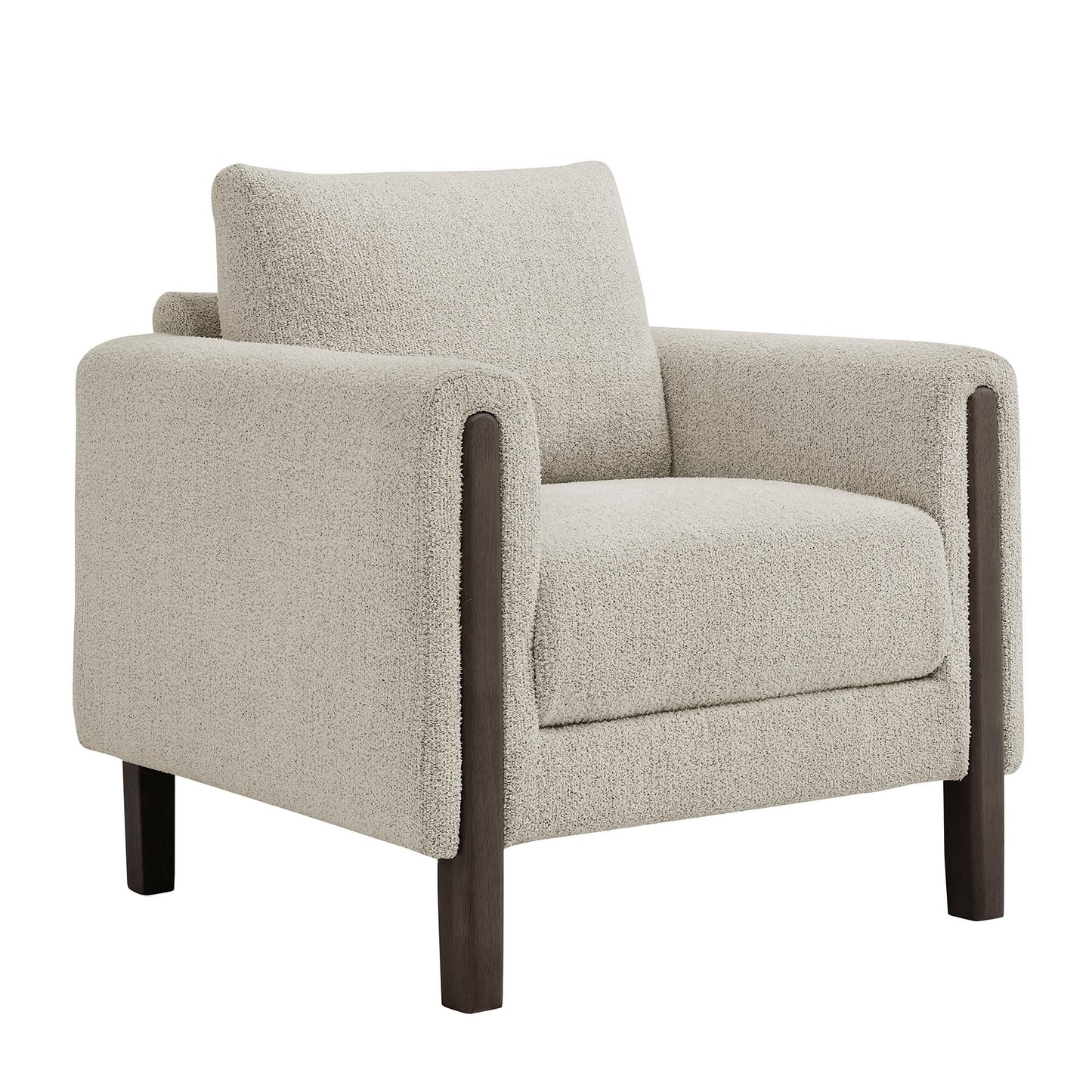 Vetiver Boucle Fabric Accent Armchair in Parchment Espresso