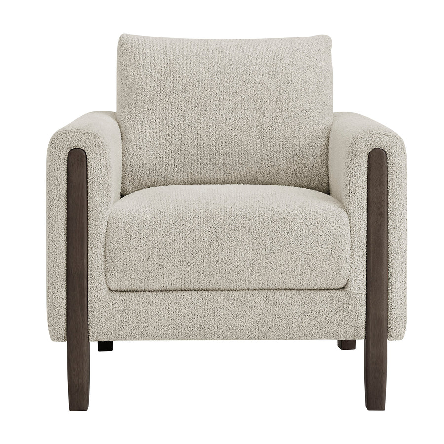 Vetiver Boucle Fabric Accent Armchair in Parchment Espresso
