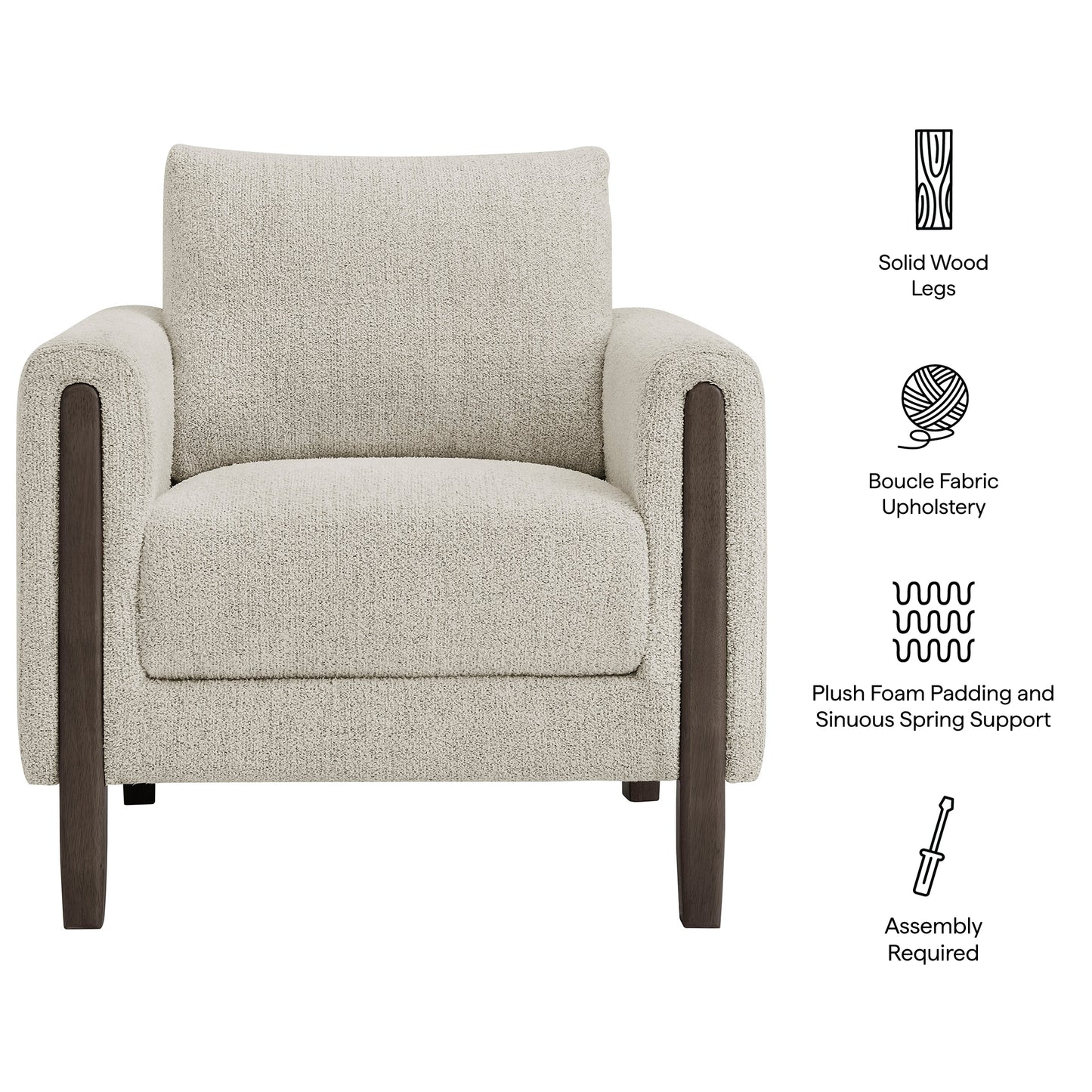 Vetiver Boucle Fabric Accent Armchair in Parchment Espresso