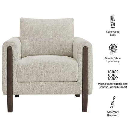Hawken Boucle Fabric Accent Armchair in Parchment Espresso
