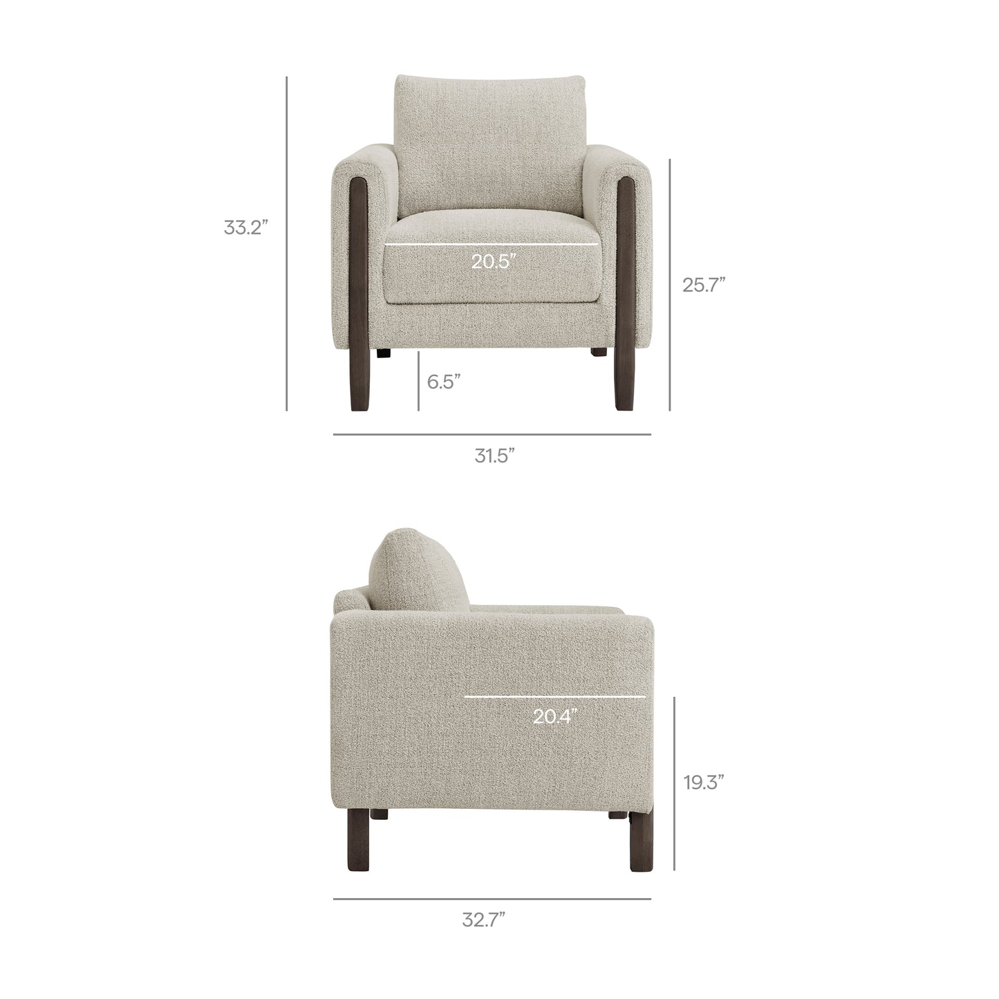 Vetiver Boucle Fabric Accent Armchair in Parchment Espresso