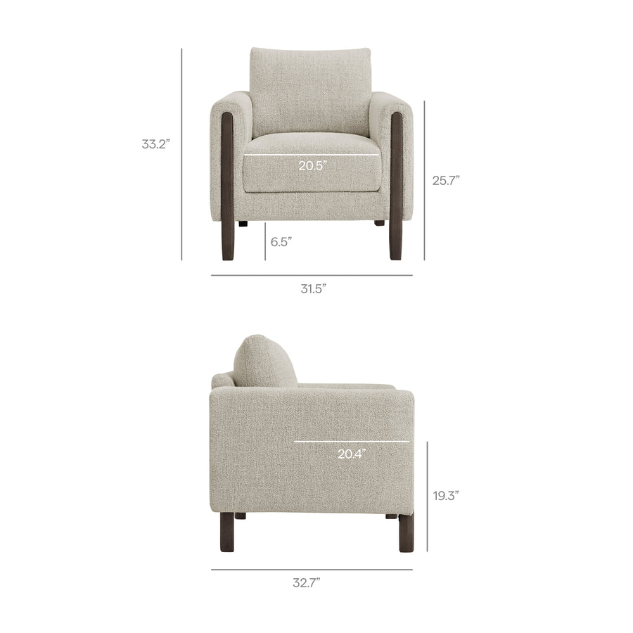 Vetiver Boucle Fabric Accent Armchair in Parchment Espresso