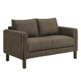 Vetiver Boucle Fabric Loveseat in Antique Espresso