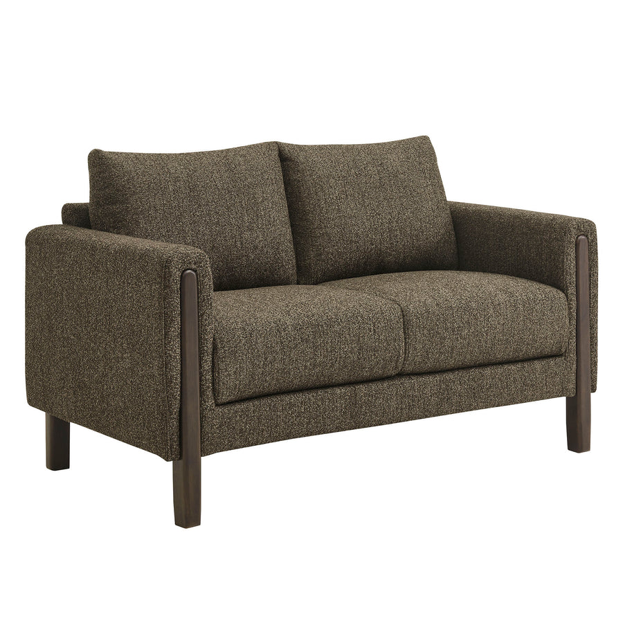 Vetiver Boucle Fabric Loveseat in Antique Espresso