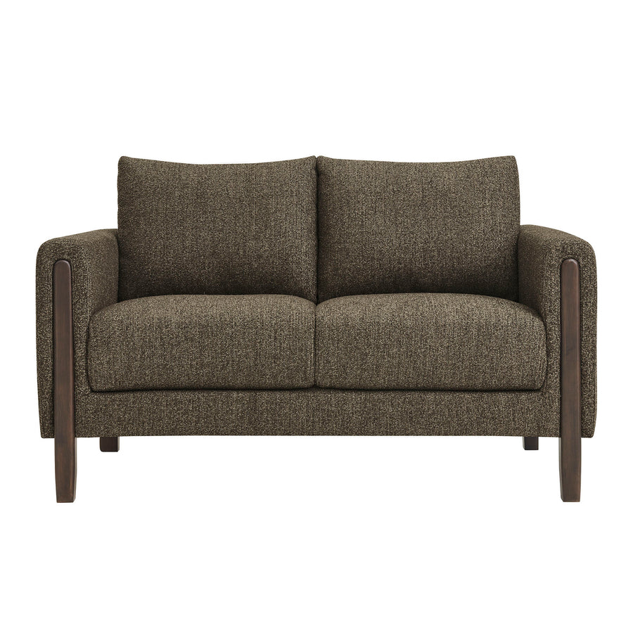 Vetiver Boucle Fabric Loveseat in Antique Espresso