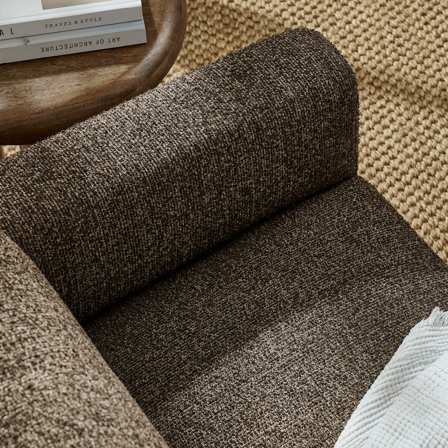 Vetiver Boucle Fabric Loveseat in Antique Espresso