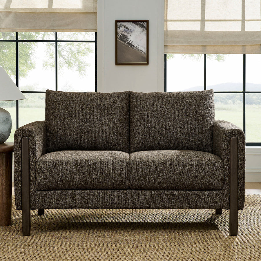 Vetiver Boucle Fabric Loveseat in Antique Espresso
